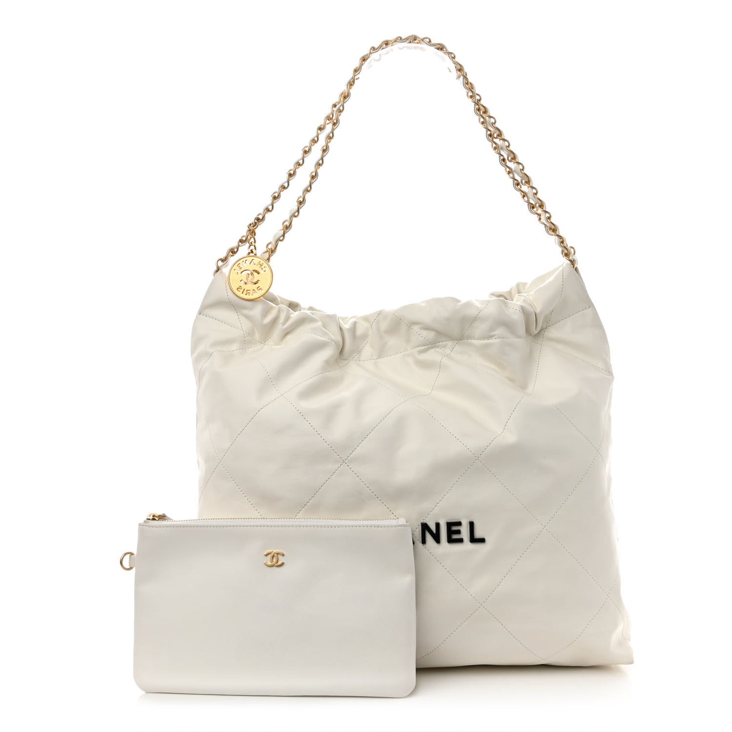Shiny Calfskin Quilted Chanel 22 White Black