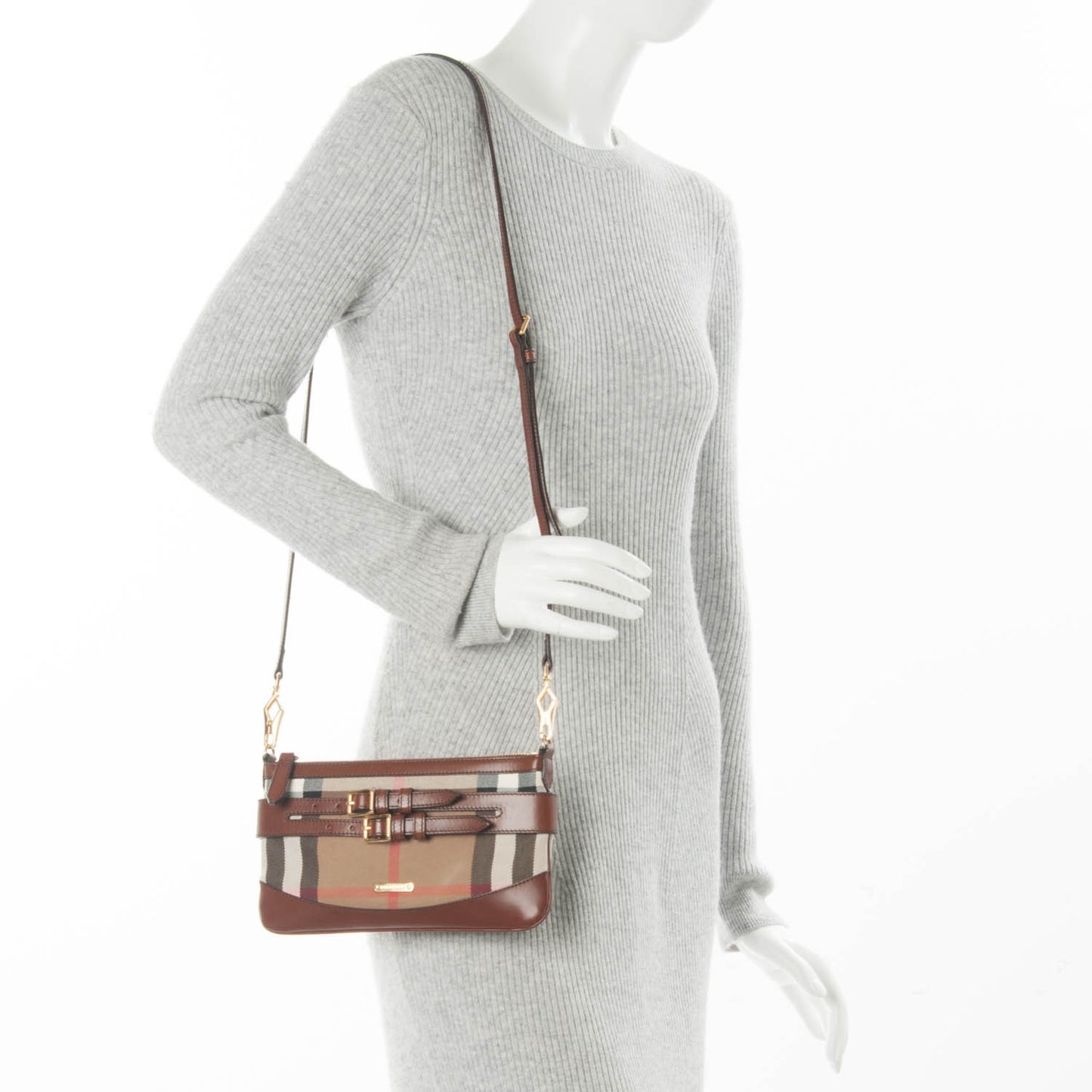 House Check Bridle Calfskin Peyton Crossbody Tan
