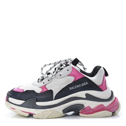 Balenciaga Fabric Mesh Womens Triple S Sneakers 40 Rose Fluo Black White 1 of 8