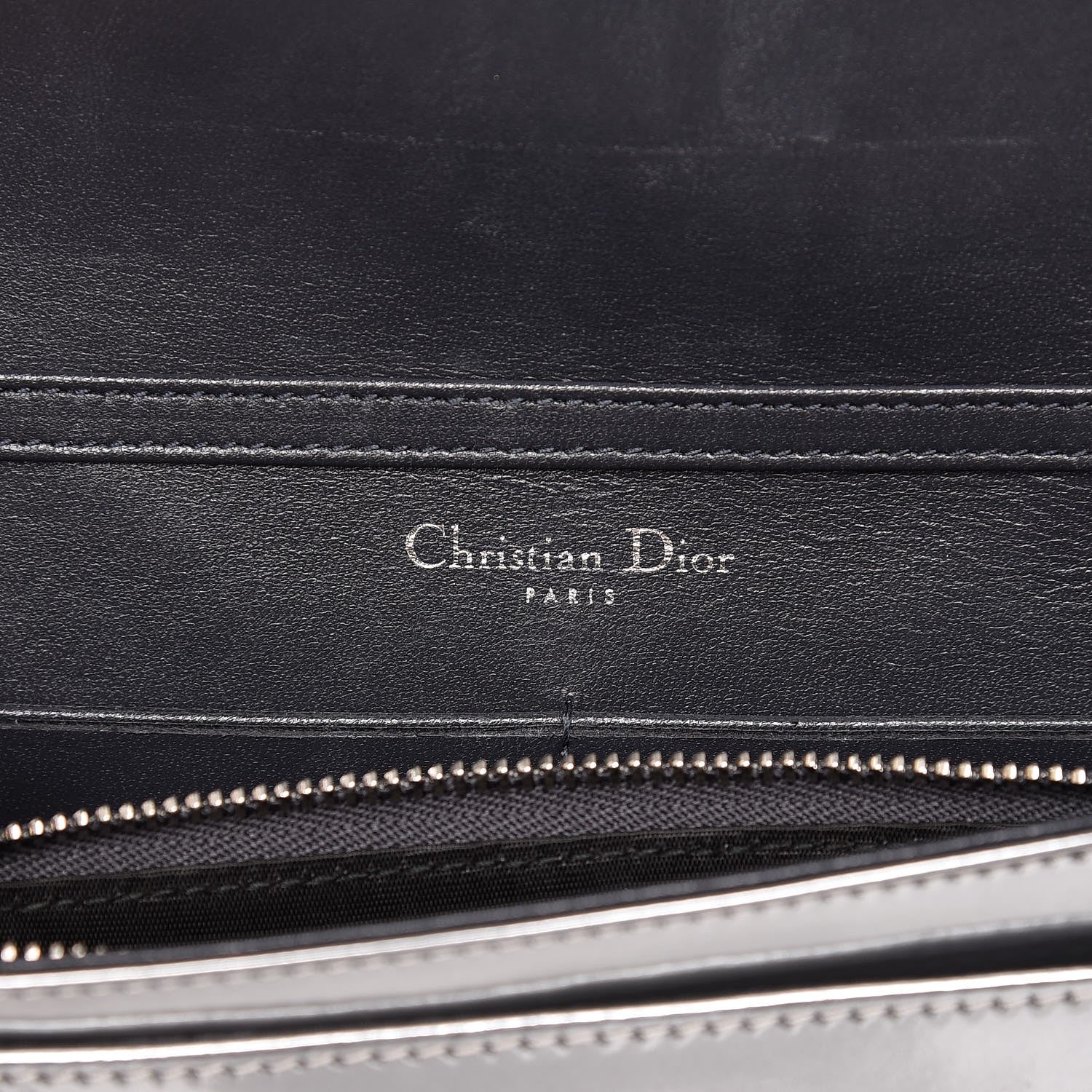Christian Dior Metallic Patent Micro-Cannage Diorama Wallet on Chain Pouch Silver 6 of 8