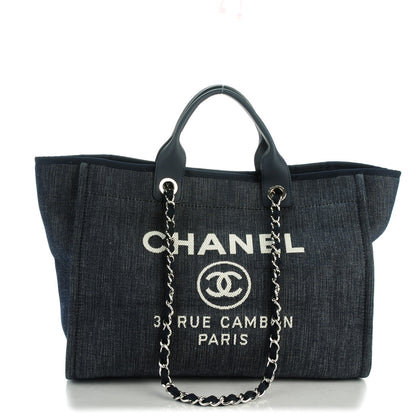 Chanel Canvas Large Deauville Tote Dark Blue 1 of 7