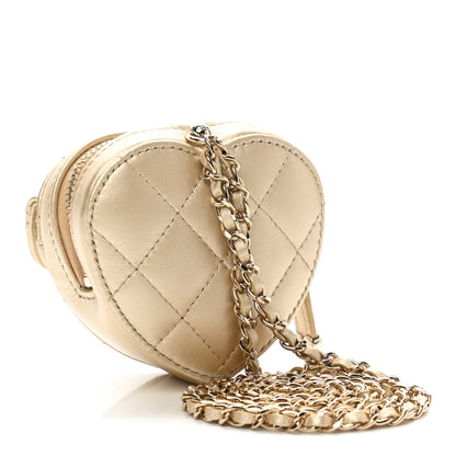Chanel Metallic Lambskin Quilted CC In Love Heart Coin Purse With Chain Gold 3 of 10