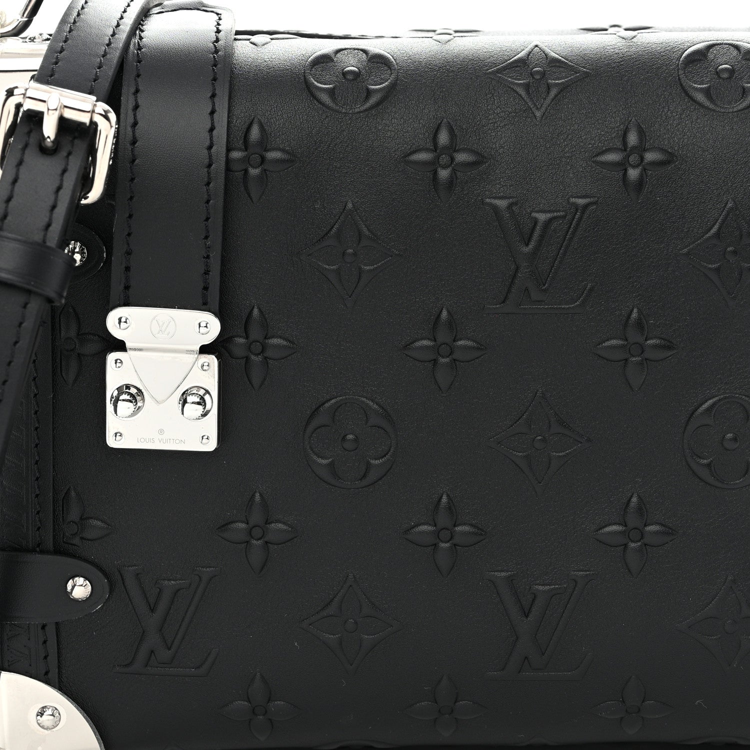 Louis Vuitton LOUIS VUITTON Calfskin Debossed Monogram Side Trunk Black 7 of 10