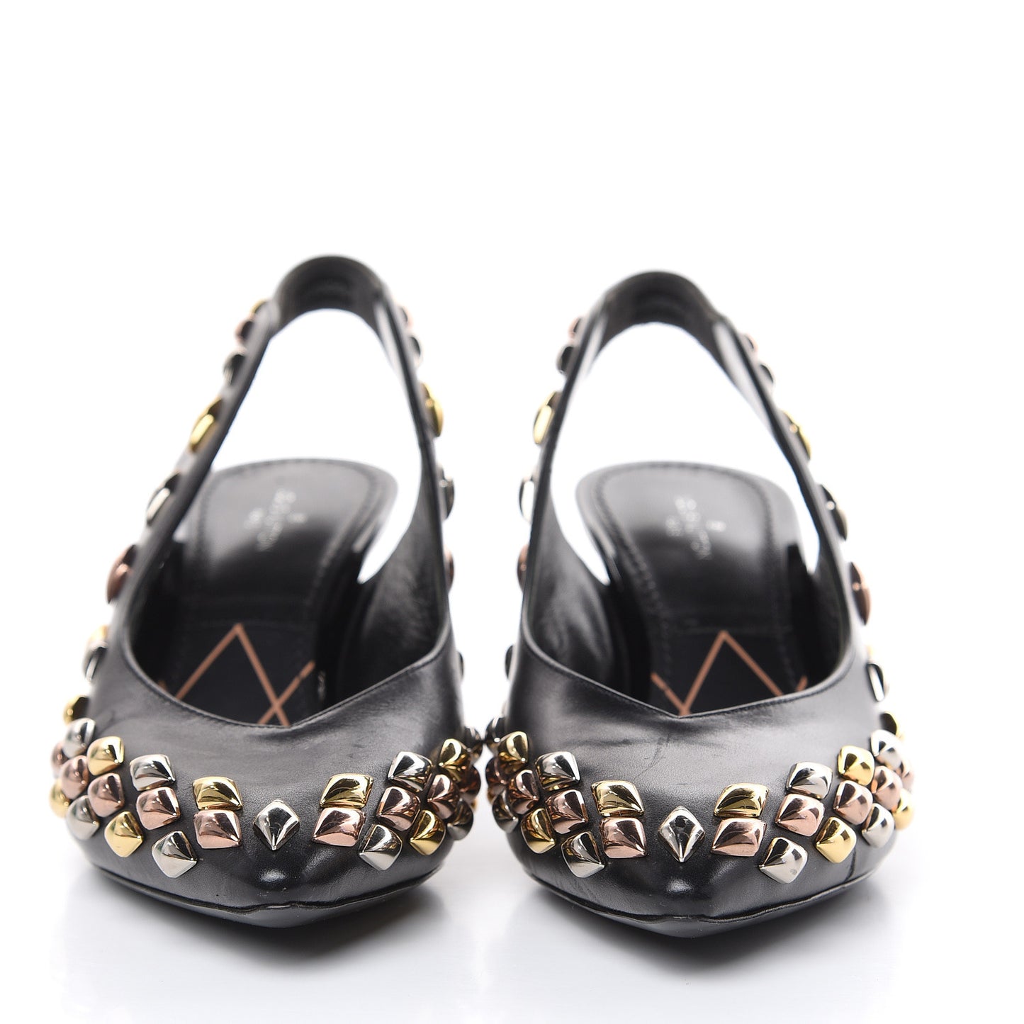 Calfskin Studded Gold Rush Slingback Pumps 36 Black