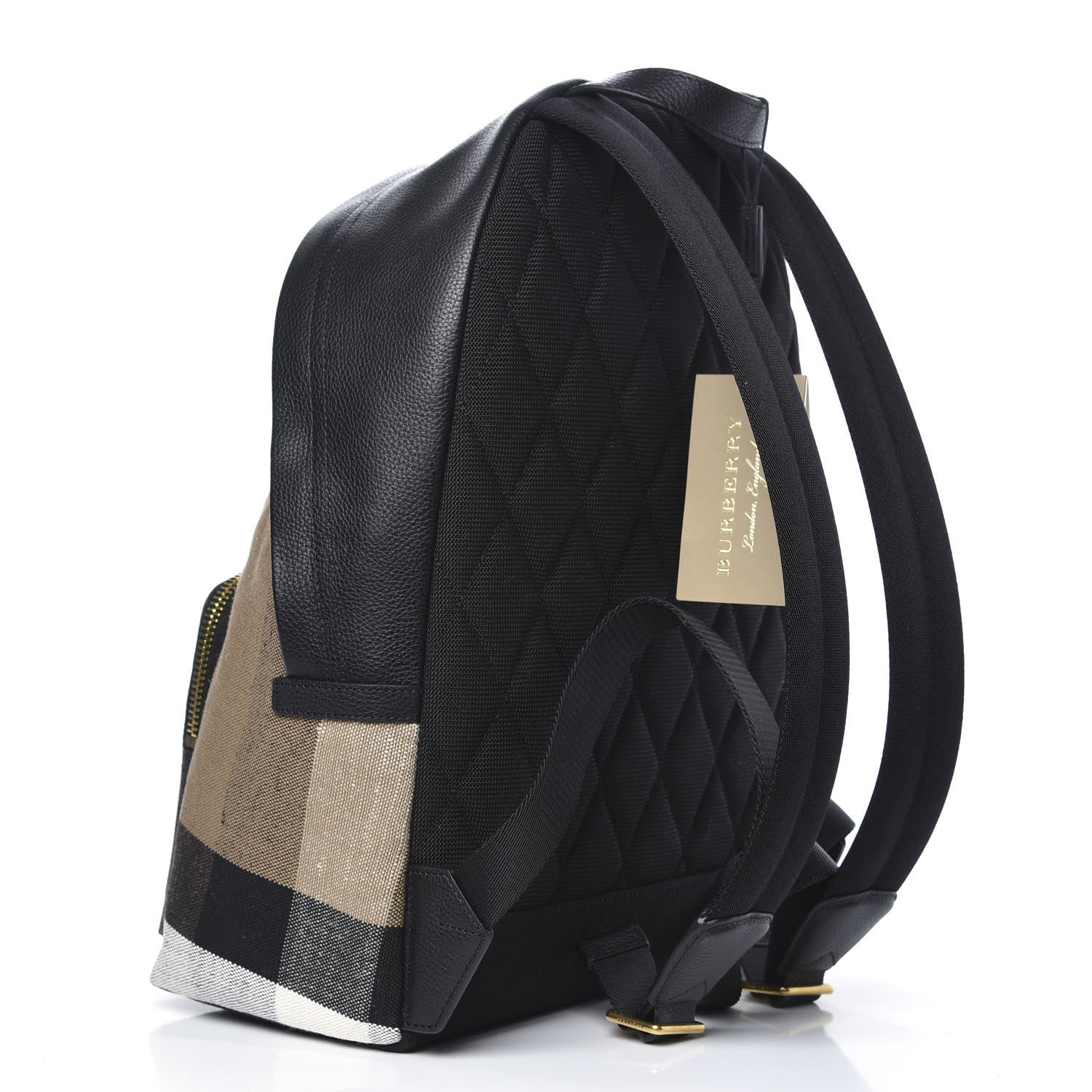 Burberry Mega Check Calfskin Abbeydale Simple Backpack Black Camel 2 of 7