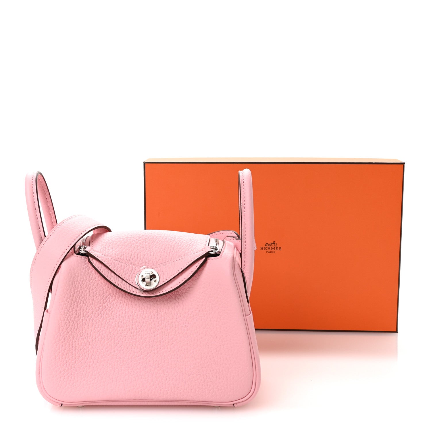 Hermes Taurillon Clemence Verso Mini Lindy 20 Rose Sakura Gris Perle 9 of 9