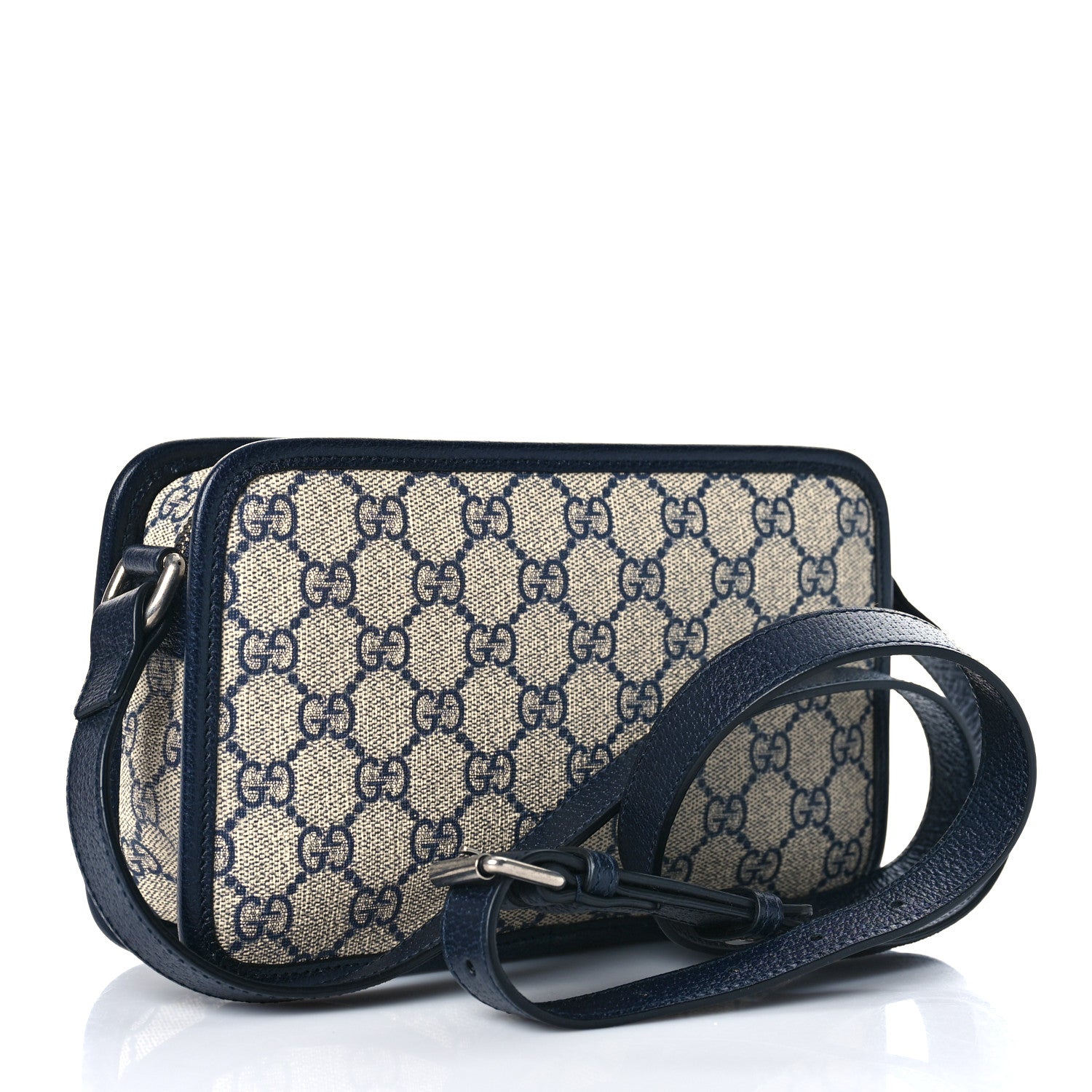 Gucci GG Supreme Monogram Textured Dollar Calfskin Mini Retro Interlocking G Shoulder Bag Beige Blue 2 of 7