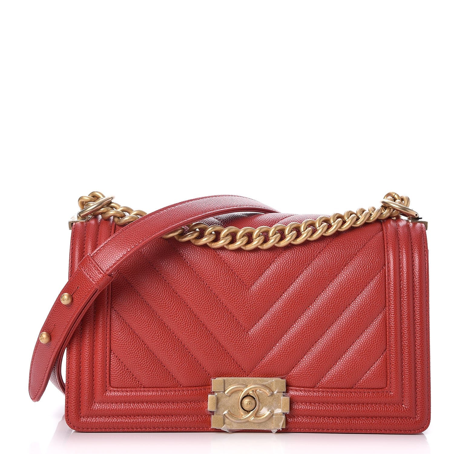 Chanel Caviar Chevron Quilted Medium Boy Flap Red 1 of 9