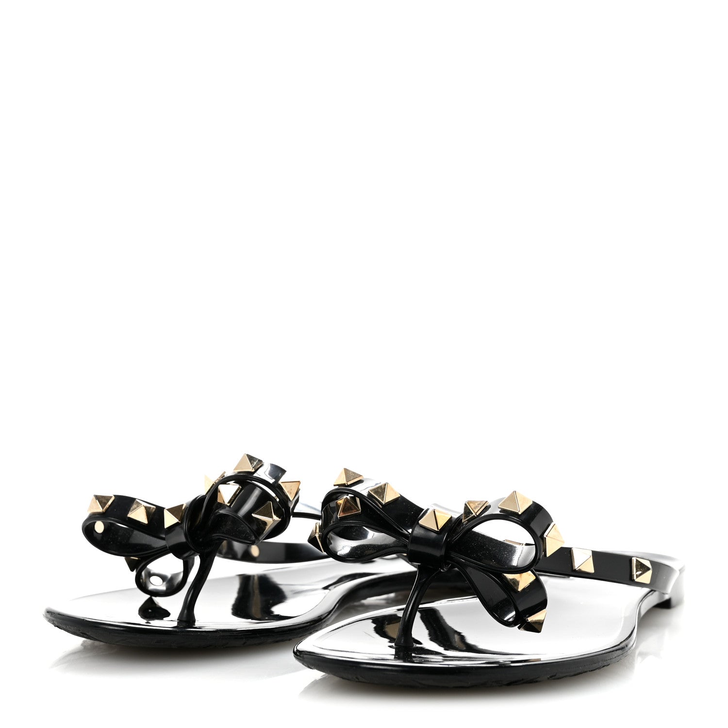 Valentino Garavani PVC Jelly Rockstud Bow Thong Sandals 37 Black 4 of 9