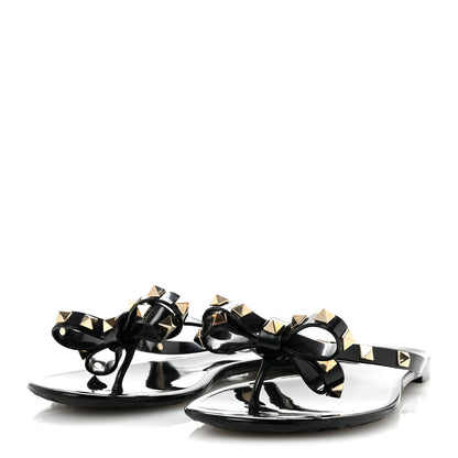 Valentino Garavani PVC Jelly Rockstud Bow Thong Sandals 37 Black 4 of 9