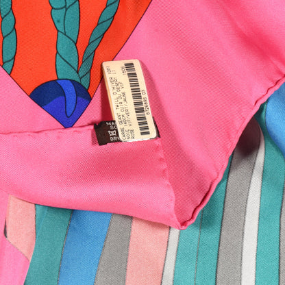 Hermes Silk D'Hiver Shawl 140 Rose Vif Vert Jaune Vif 3 of 3