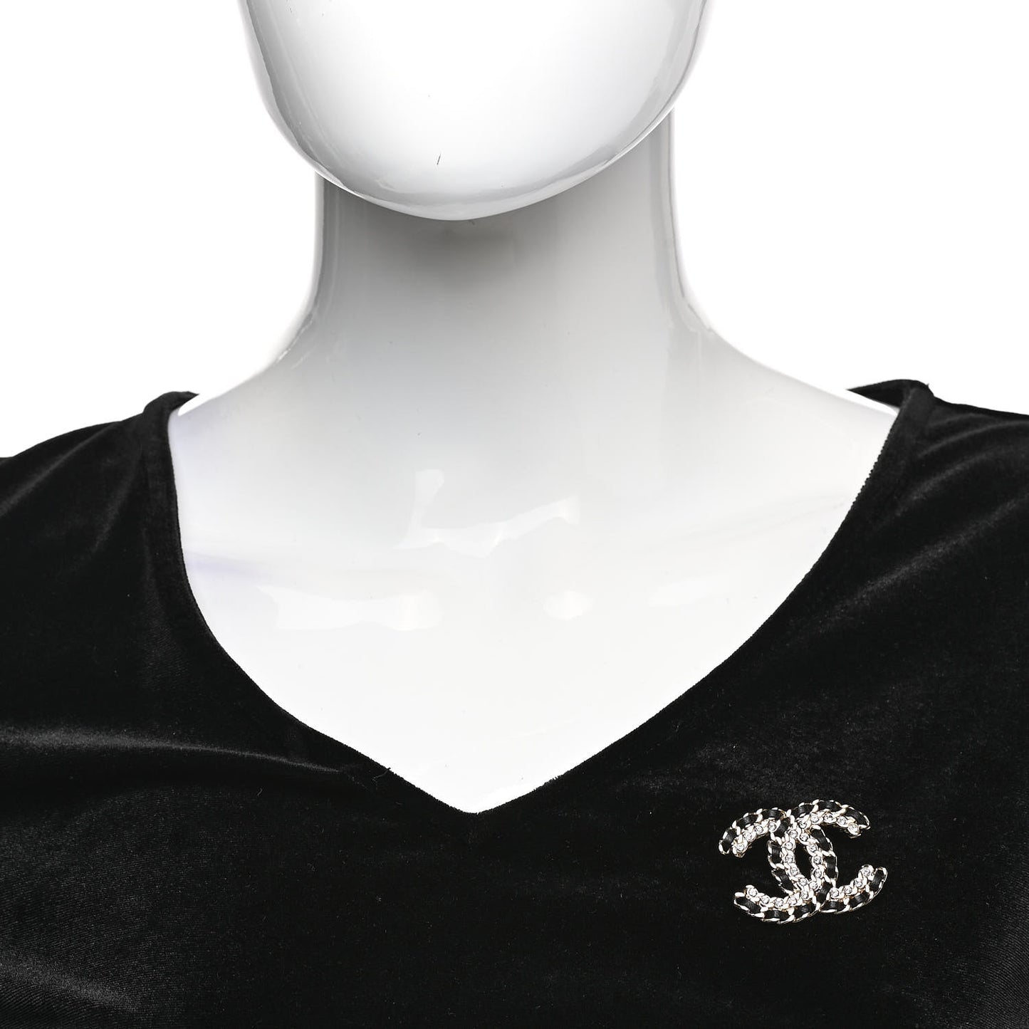 Lambskin Crystal Vintage Allure CC Chain Brooch Black Gold