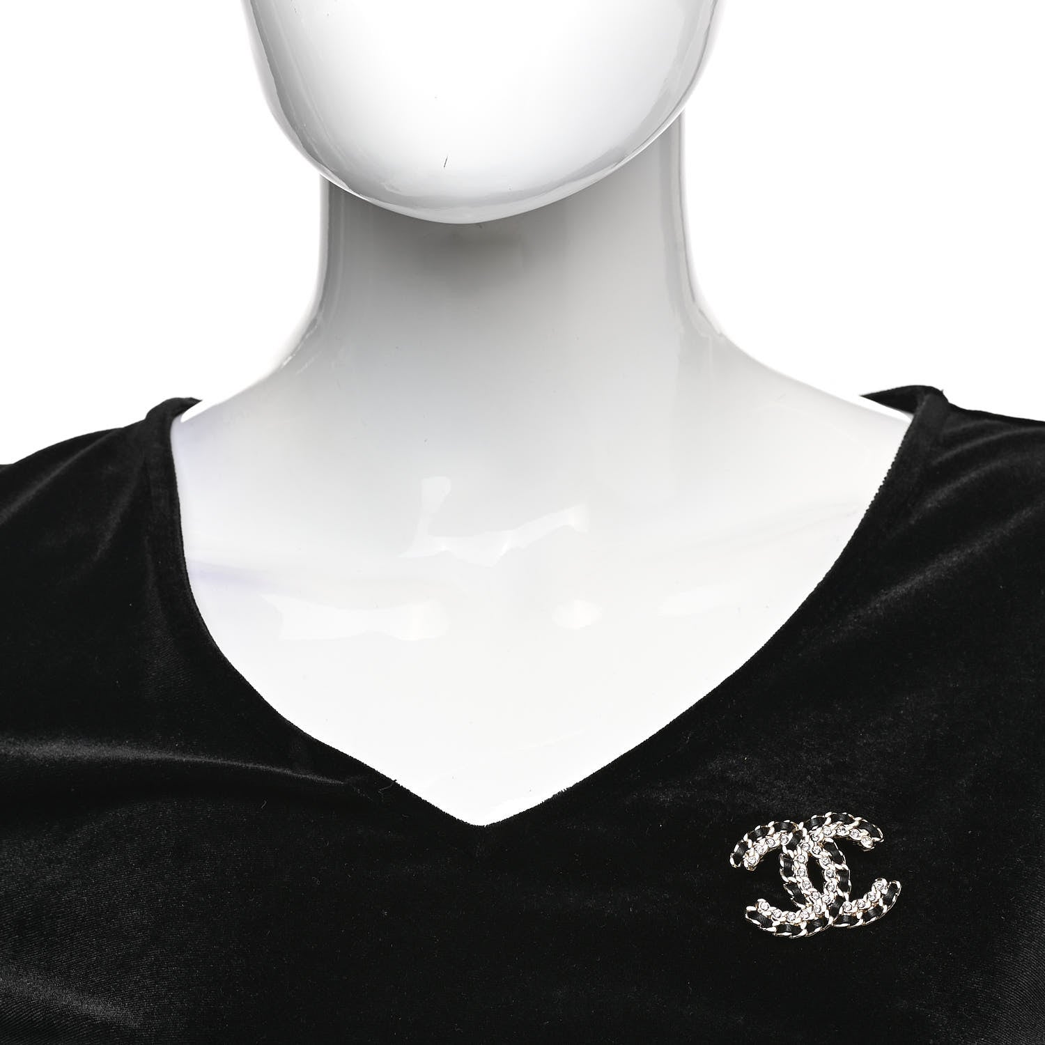 Chanel Lambskin Crystal Vintage Allure CC Chain Brooch Black Gold 2 of 5