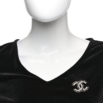 Chanel Lambskin Crystal Vintage Allure CC Chain Brooch Black Gold 2 of 5