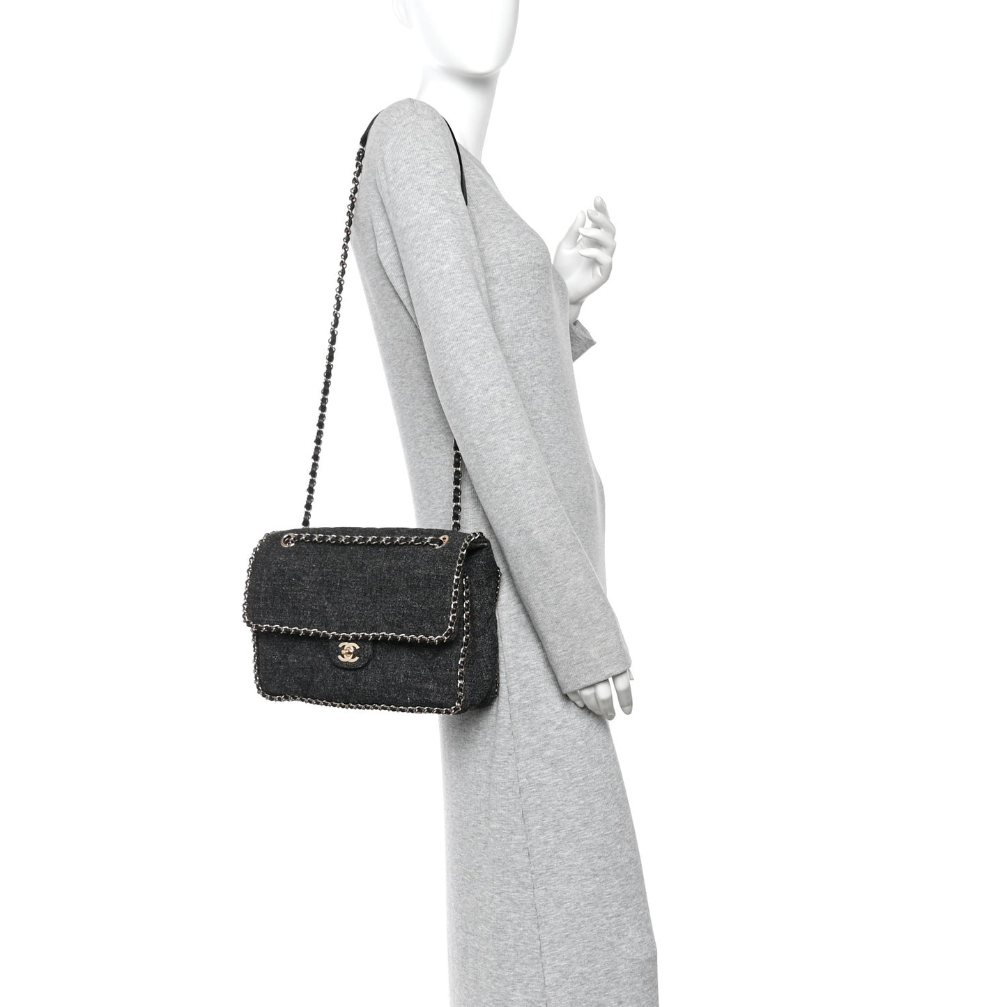 Wool Tweed Quilted Coco Neige Chain Around Flap Black