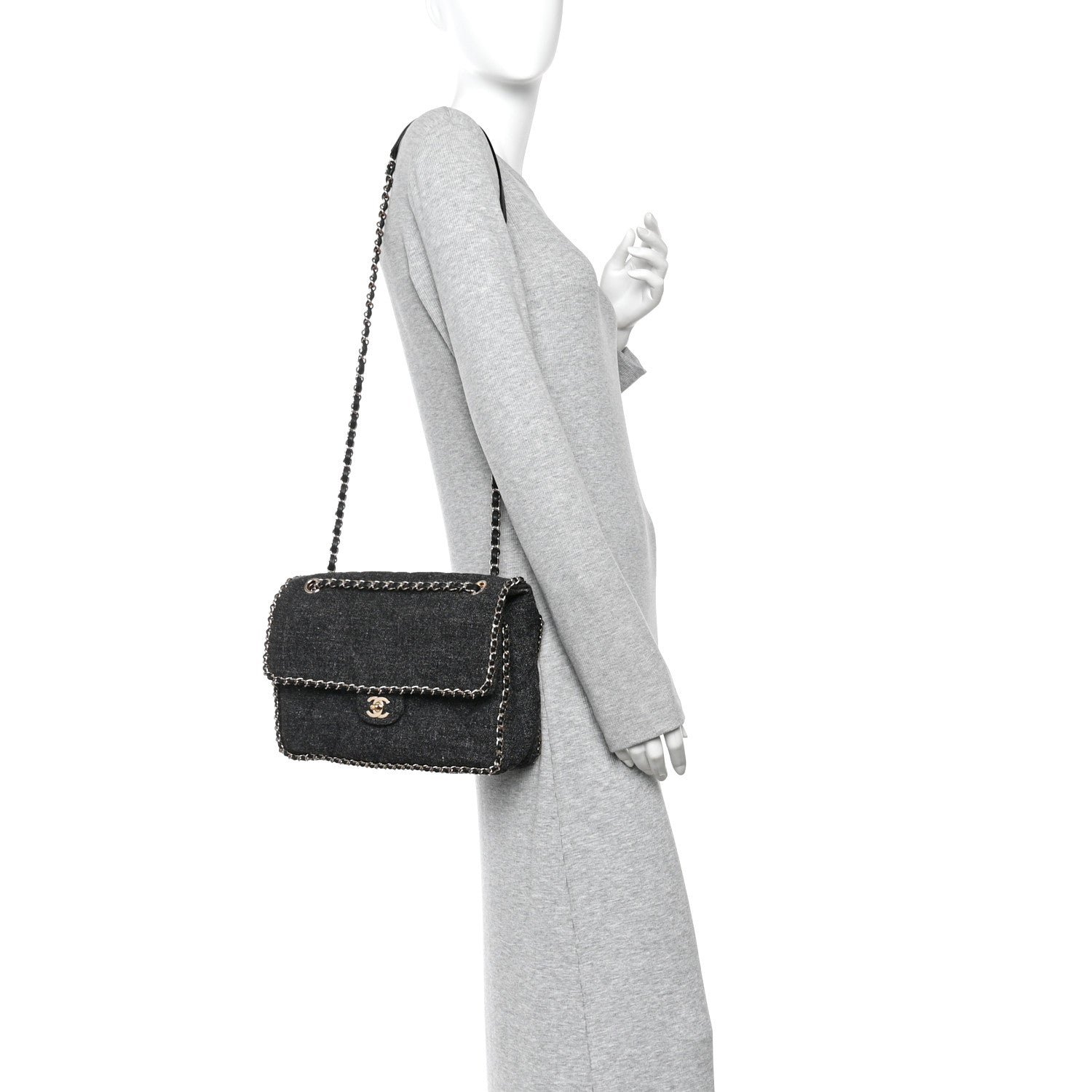 Chanel Wool Tweed Quilted Coco Neige Chain Around Flap Black 2 of 10