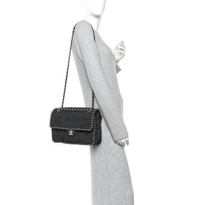 Chanel Wool Tweed Quilted Coco Neige Chain Around Flap Black 2 of 10
