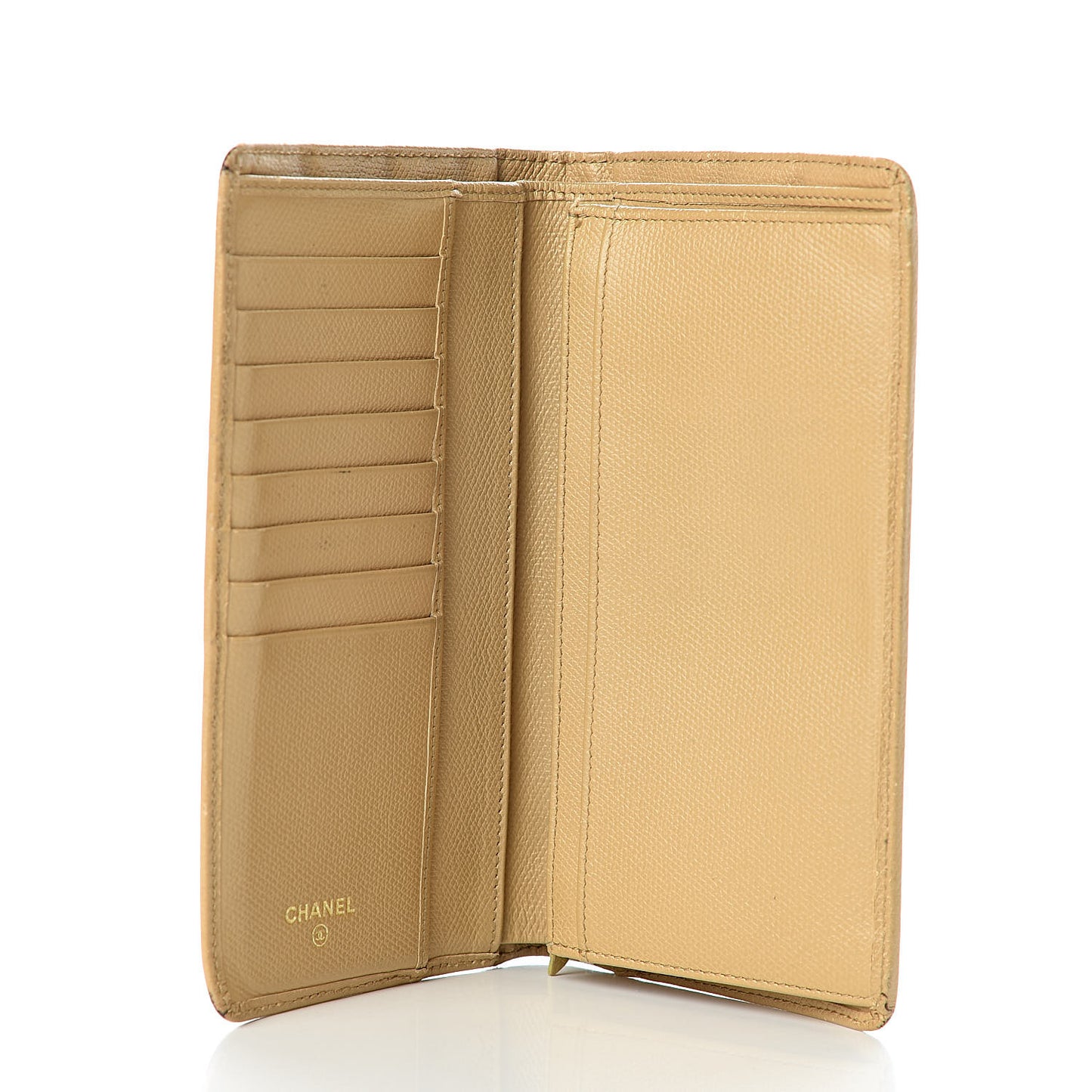 Grained Calfskin CC Button Yen Wallet Beige