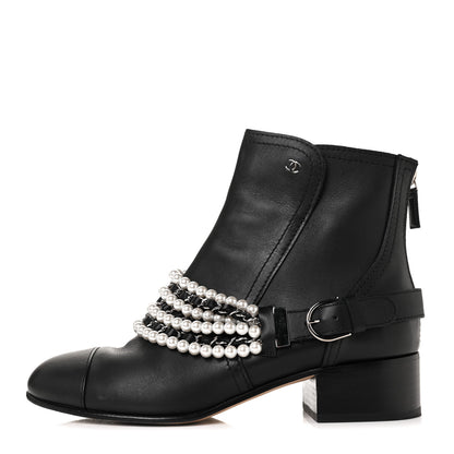 Chanel Calfskin Pearl Cap Toe Short Boots 41 Black 1 of 7