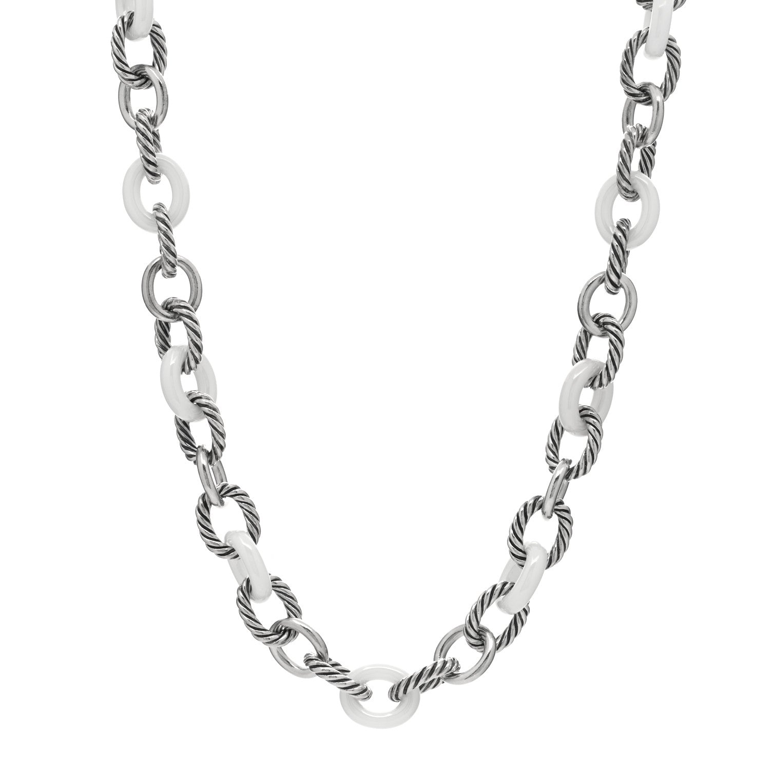 David Yurman Sterling Silver Ceramic 12mm Oval Link Necklace White 1 of 3