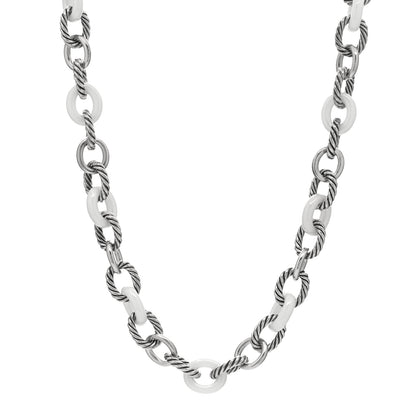 David Yurman Sterling Silver Ceramic 12mm Oval Link Necklace White 1 of 3