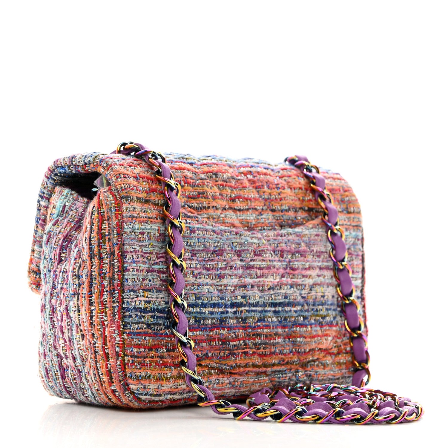 Chanel Tweed Quilted Mini Rectangular Flap Blue Pink Orange 3 of 10