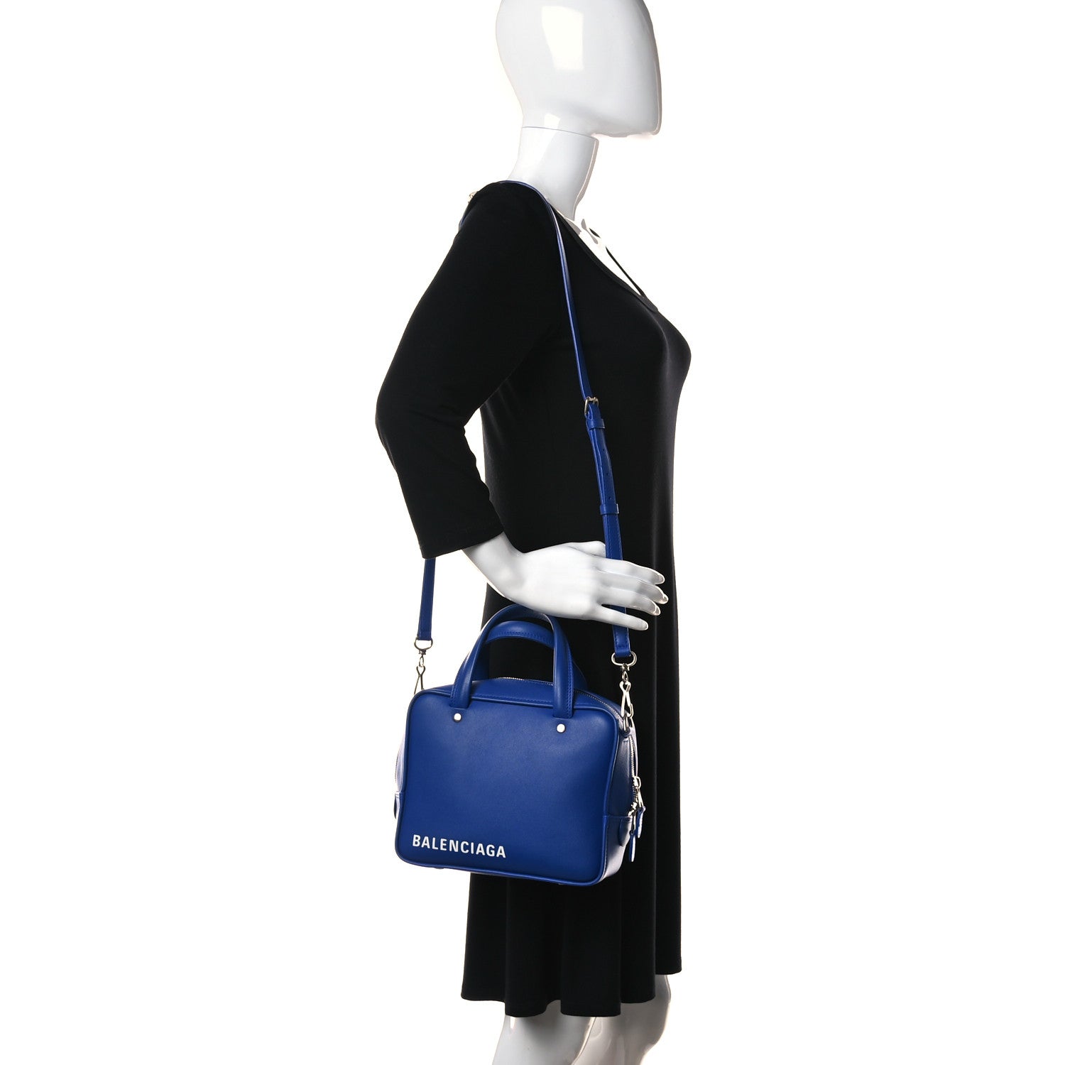 Balenciaga Shiny Day Calfskin Logo XS Triangle Square Bag Bleu Roi White 2 of 12