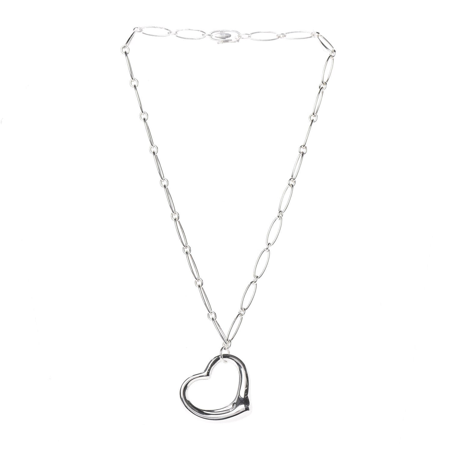 Sterling Silver 35mm Elsa Peretti Open Heart Link Pendant Necklace