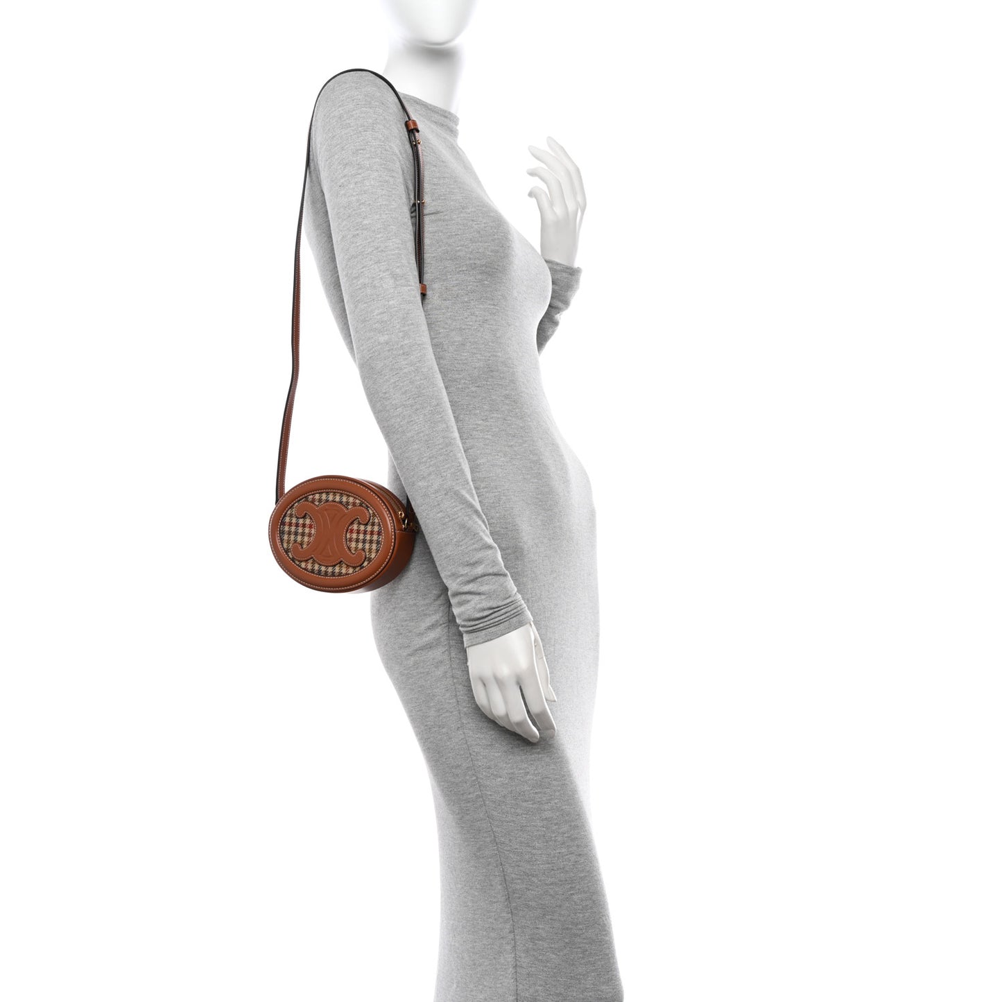 Smooth Calfskin Houndstooth Cuir Small Triomphe Oval Purse Crossbody Tan