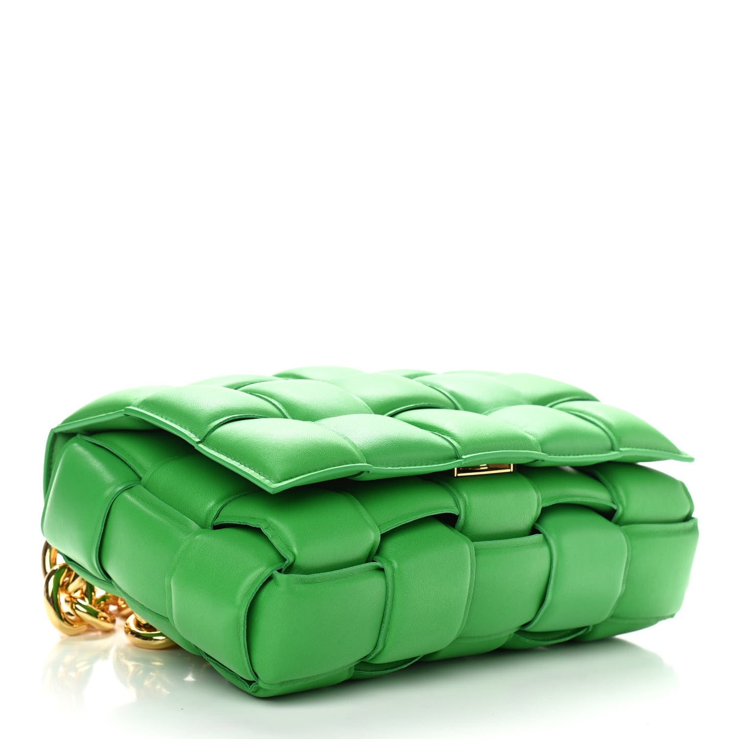 Lambskin Maxi Intreccio Padded Chain Cassette Crossbody Bag Grass