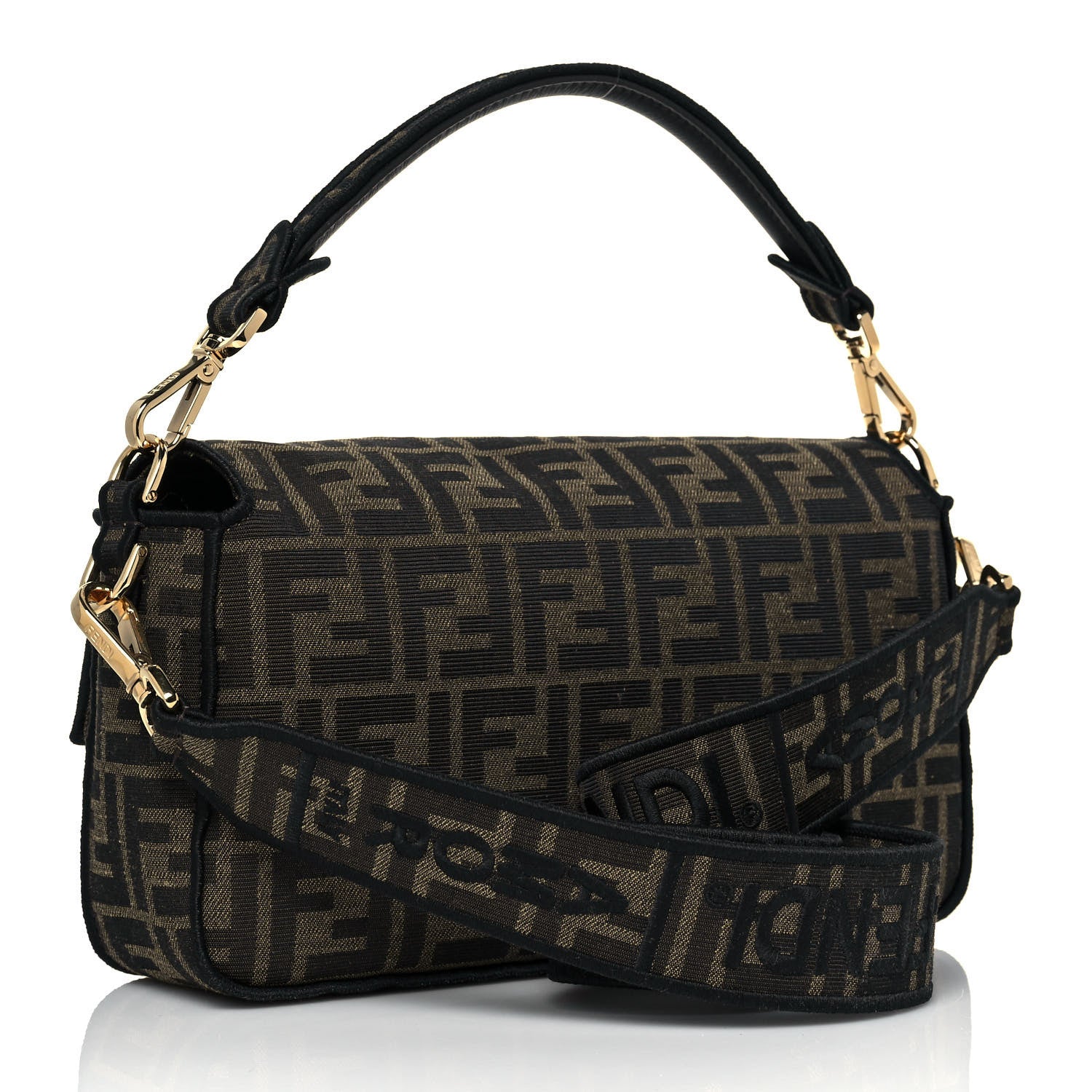 Fendi Fabric Jacquard FF 1974 Medium Baguette Tobacco Moro Black 2 of 12