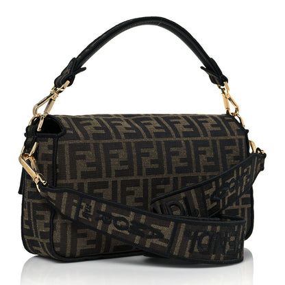 Fendi Fabric Jacquard FF 1974 Medium Baguette Tobacco Moro Black 2 of 12
