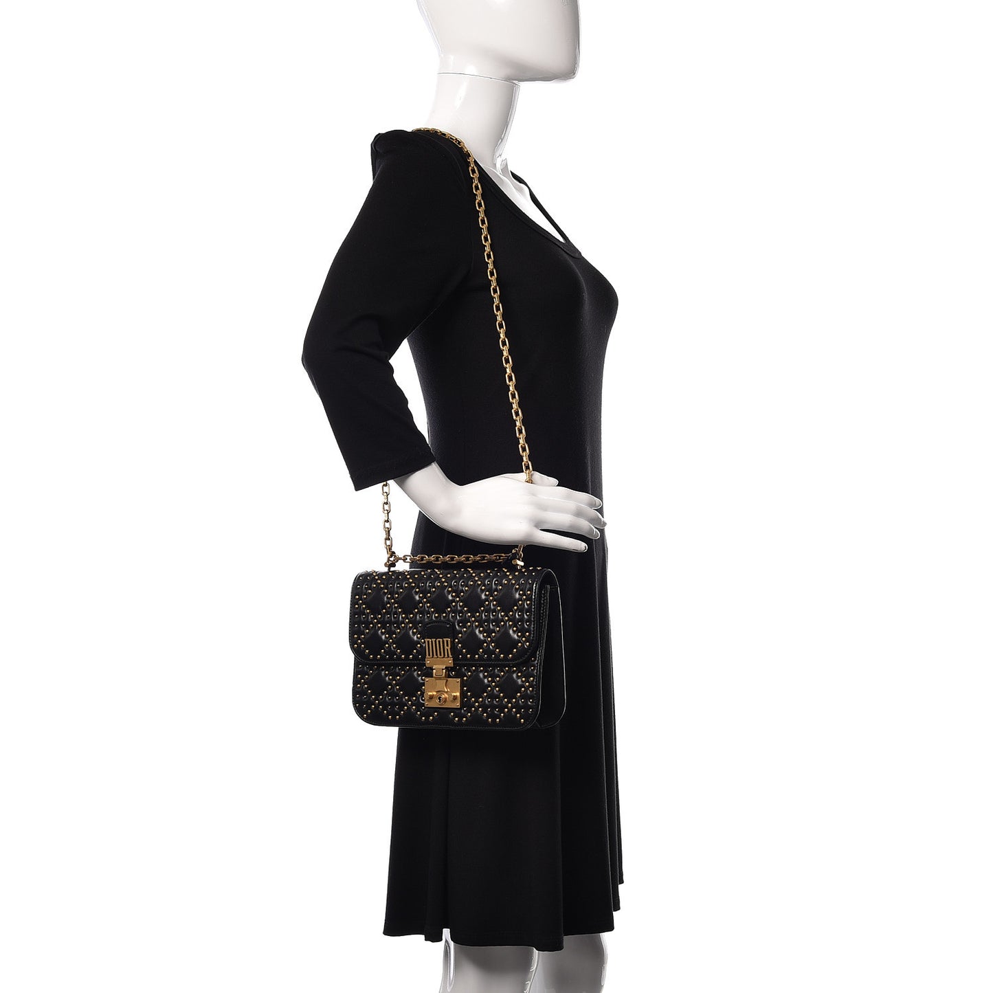 Lambskin Cannage Studded Large Dioraddict Flap Bag Black
