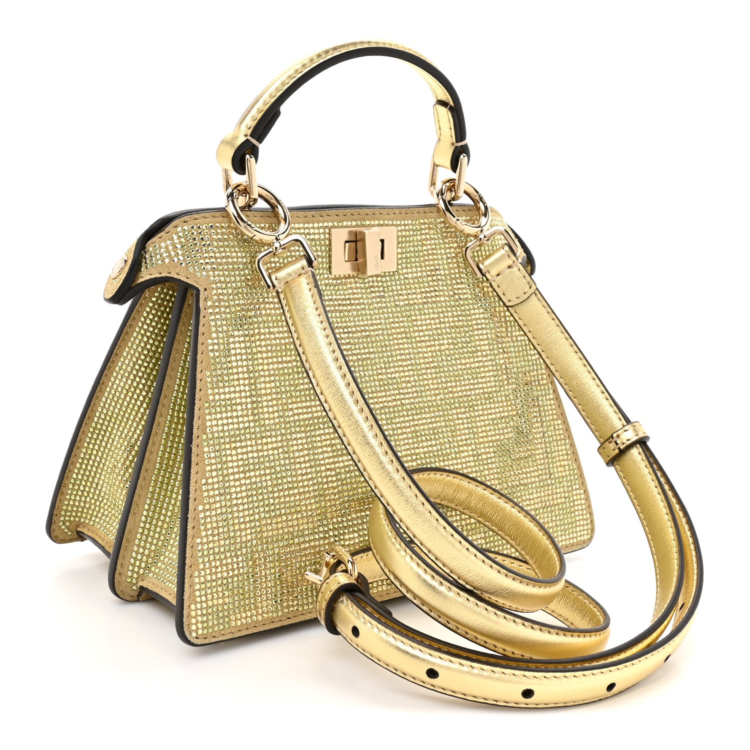 Fendi Crystal Vitello Laminato FF Petite Peekaboo I SEE U Satchel