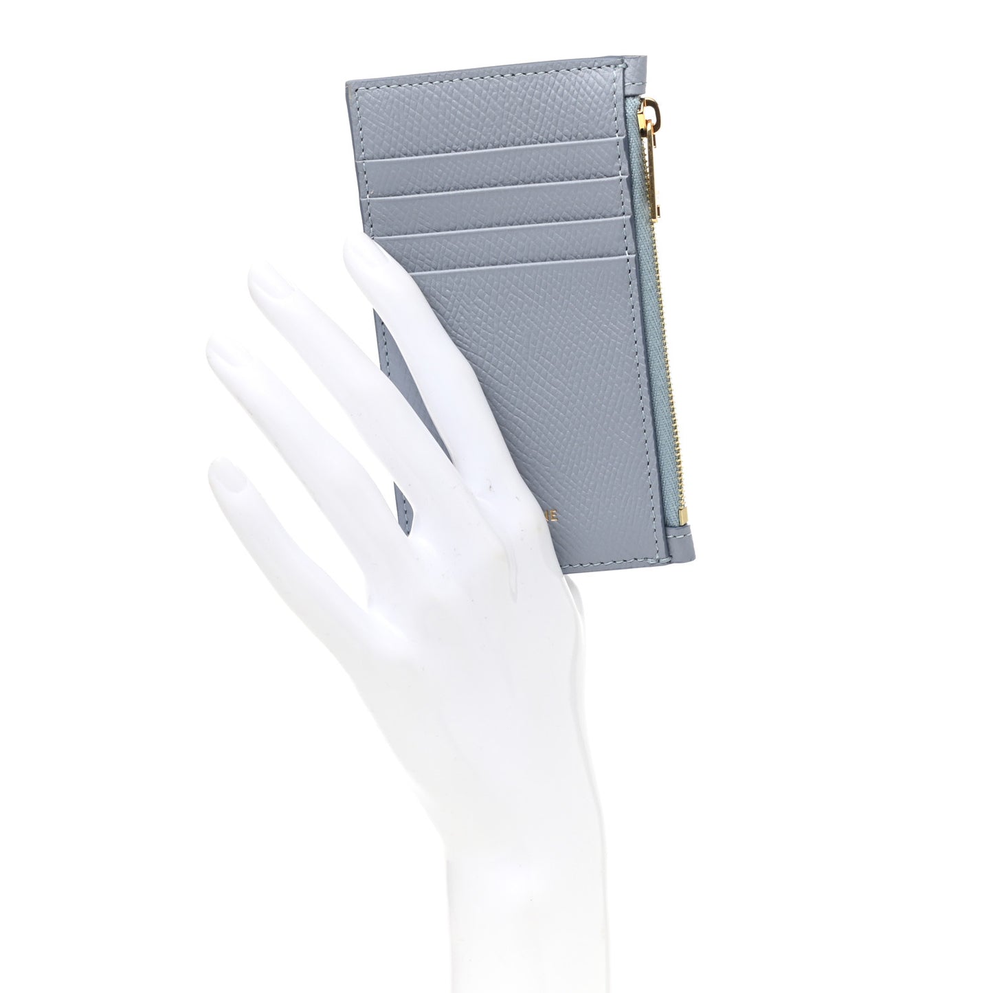 Grained Calfskin Zipped Card Holder Artic Blue