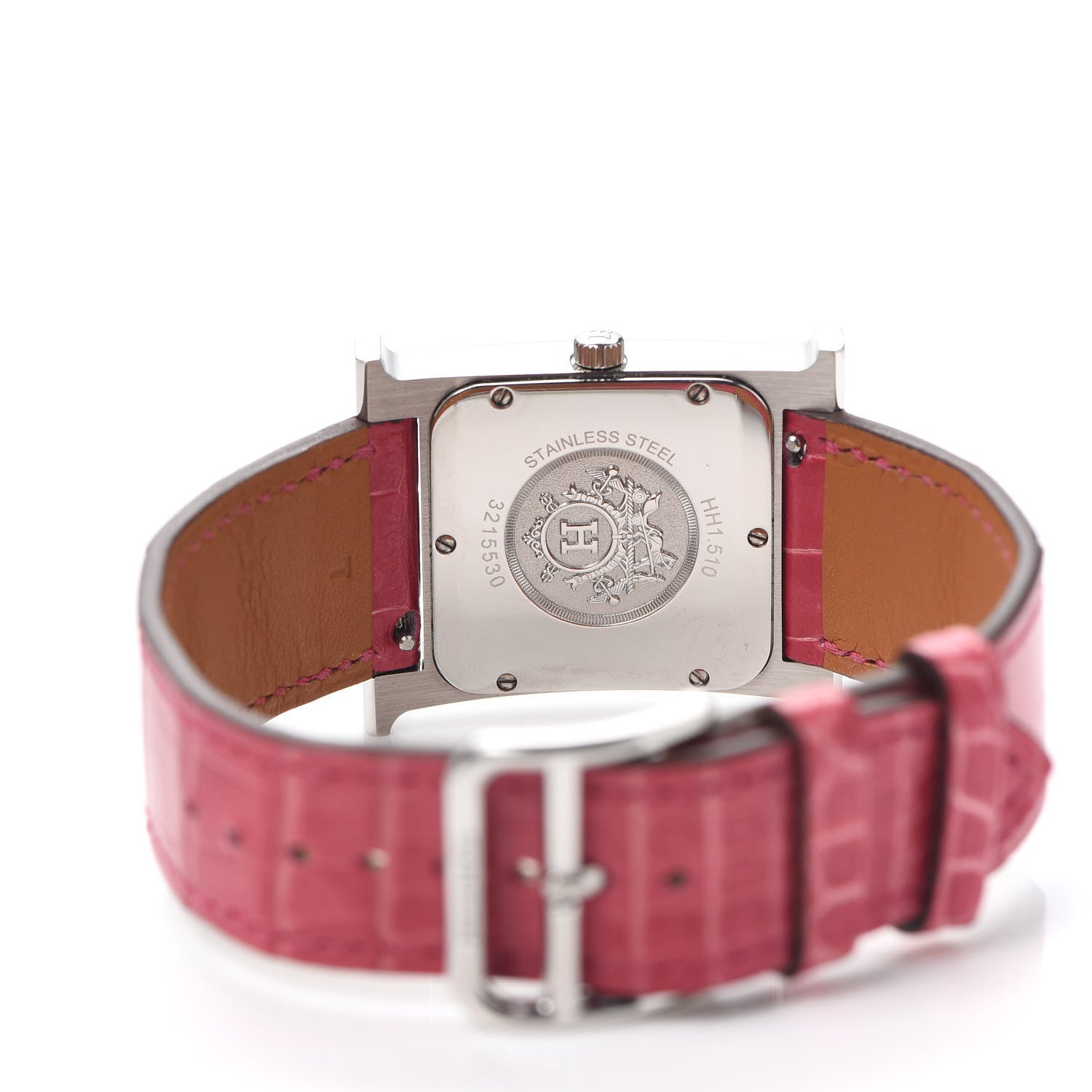 Hermes Stainless Steel Alligator Diamond Mother of Pearl 26mm Heure H Hour Quartz Watch Framboise 4 of 5