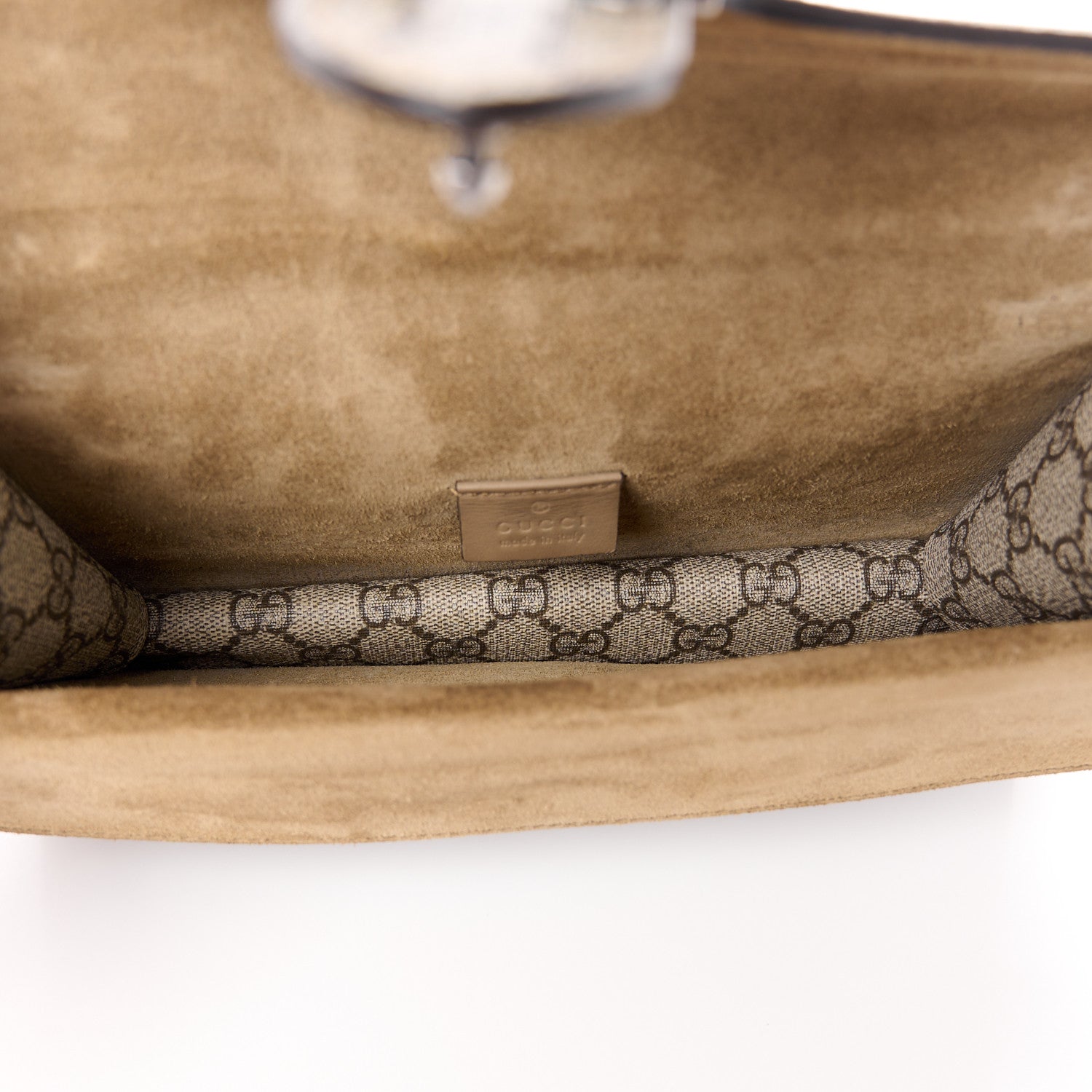 Gucci GG Supreme Monogram Suede Crystal Small Dionysus Shoulder Bag Beige Ebony Taupe 5 of 12