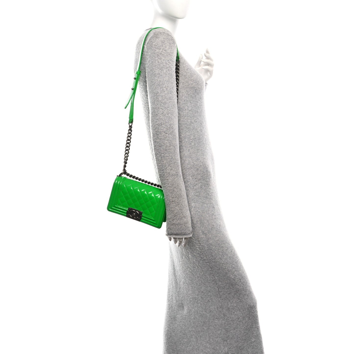 Patent Quilted Small Boy Flap Green