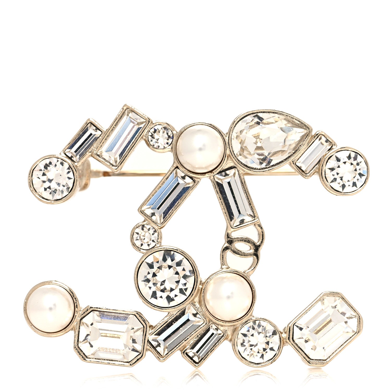 Chanel Crystal Baguette Pearl CC Brooch Gold 1 of 4
