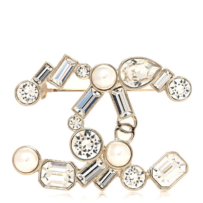 Chanel Crystal Baguette Pearl CC Brooch Gold 1 of 4