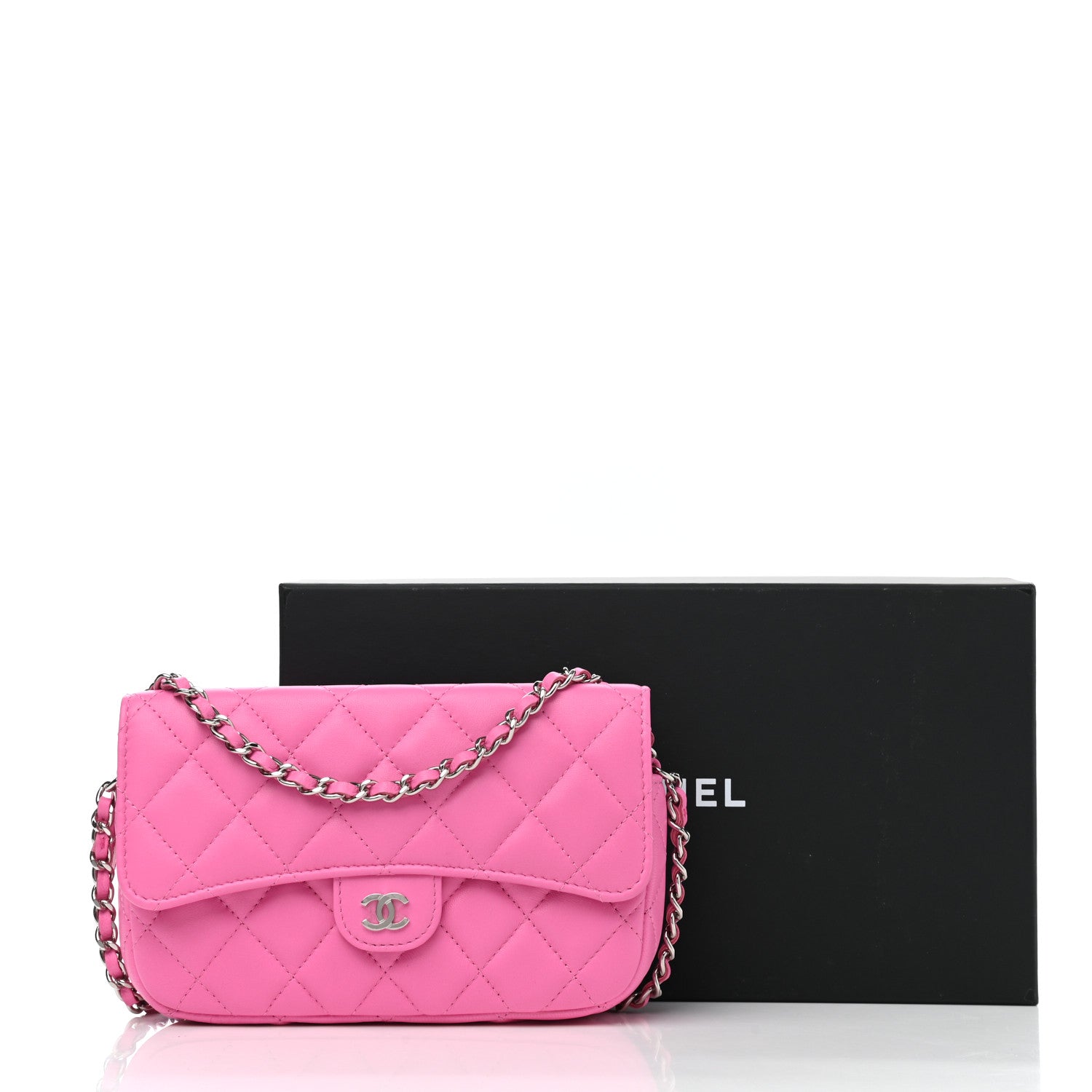 Chanel Lambskin Quilted Flap Phone Holder With Chain Neon Pink 14 of 14