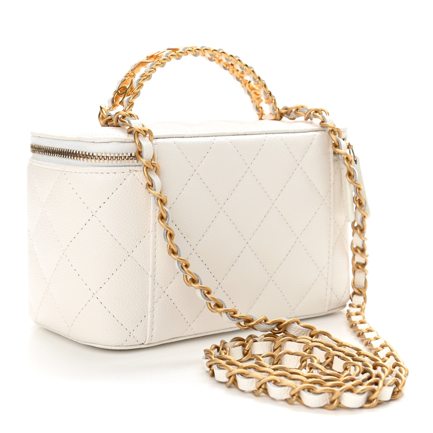 Chanel Shiny Caviar Quilted Pick Me Up Vanity Case White 3 of 12