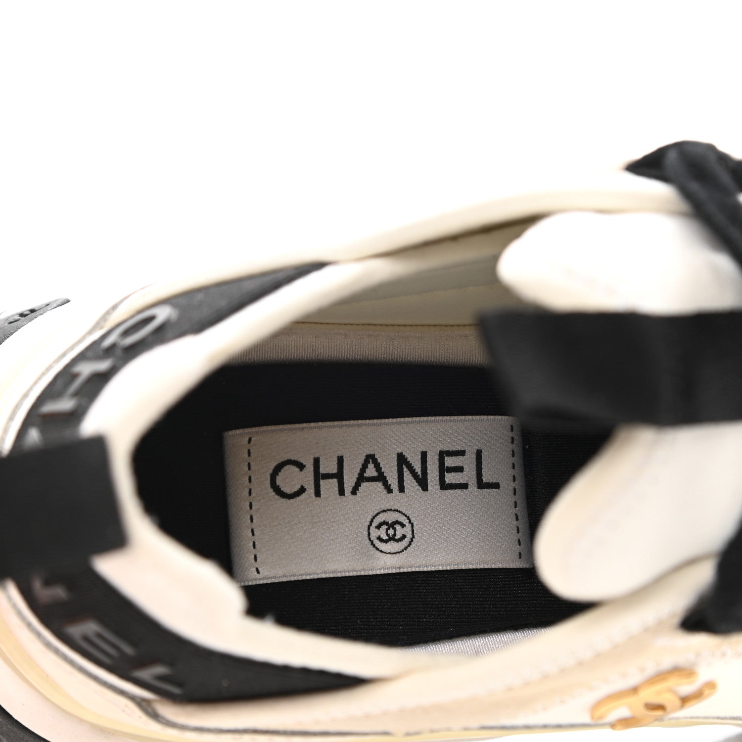 Chanel Velvet Calfskin Mixed Fibers CC Sneakers 36.5 Ivory Black 7 of 11