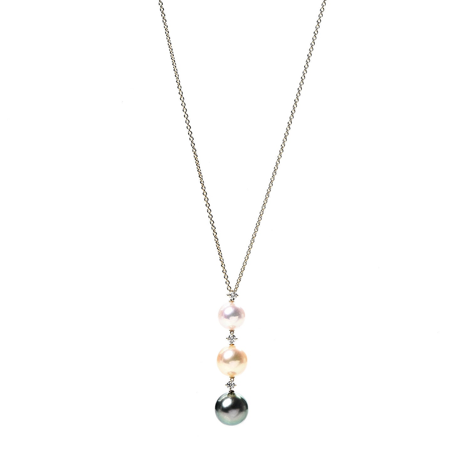 18K Yellow Gold Diamond South Sea Pearls Three Pearl Drop Necklace