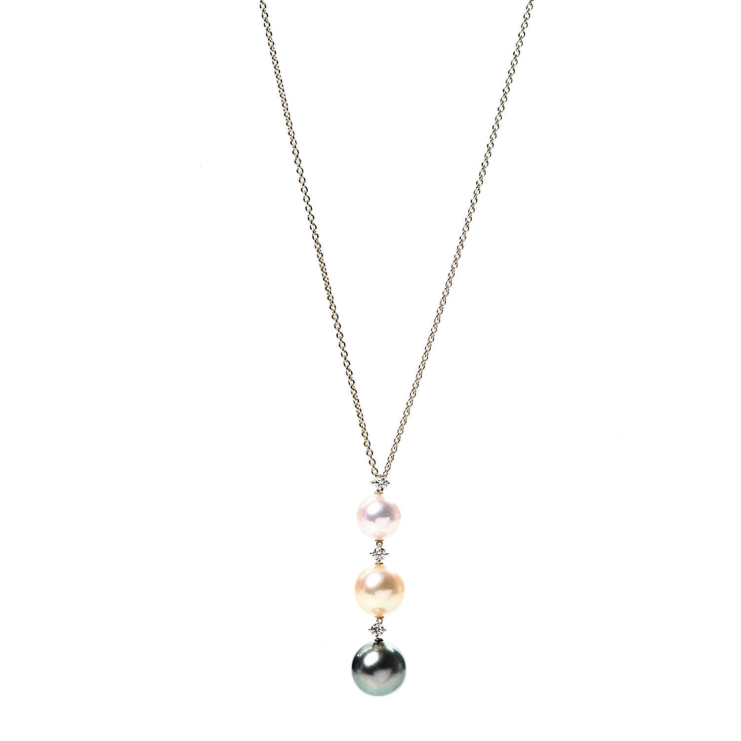 Mikimoto 18K Yellow Gold Diamond South Sea Pearls Three Pearl Drop Necklace 1 of 3