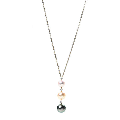Mikimoto 18K Yellow Gold Diamond South Sea Pearls Three Pearl Drop Necklace 1 of 3