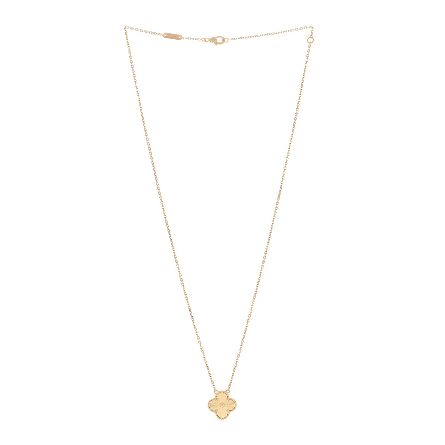 18K Yellow Gold Guilloche Vintage Alhambra Pendant Necklace