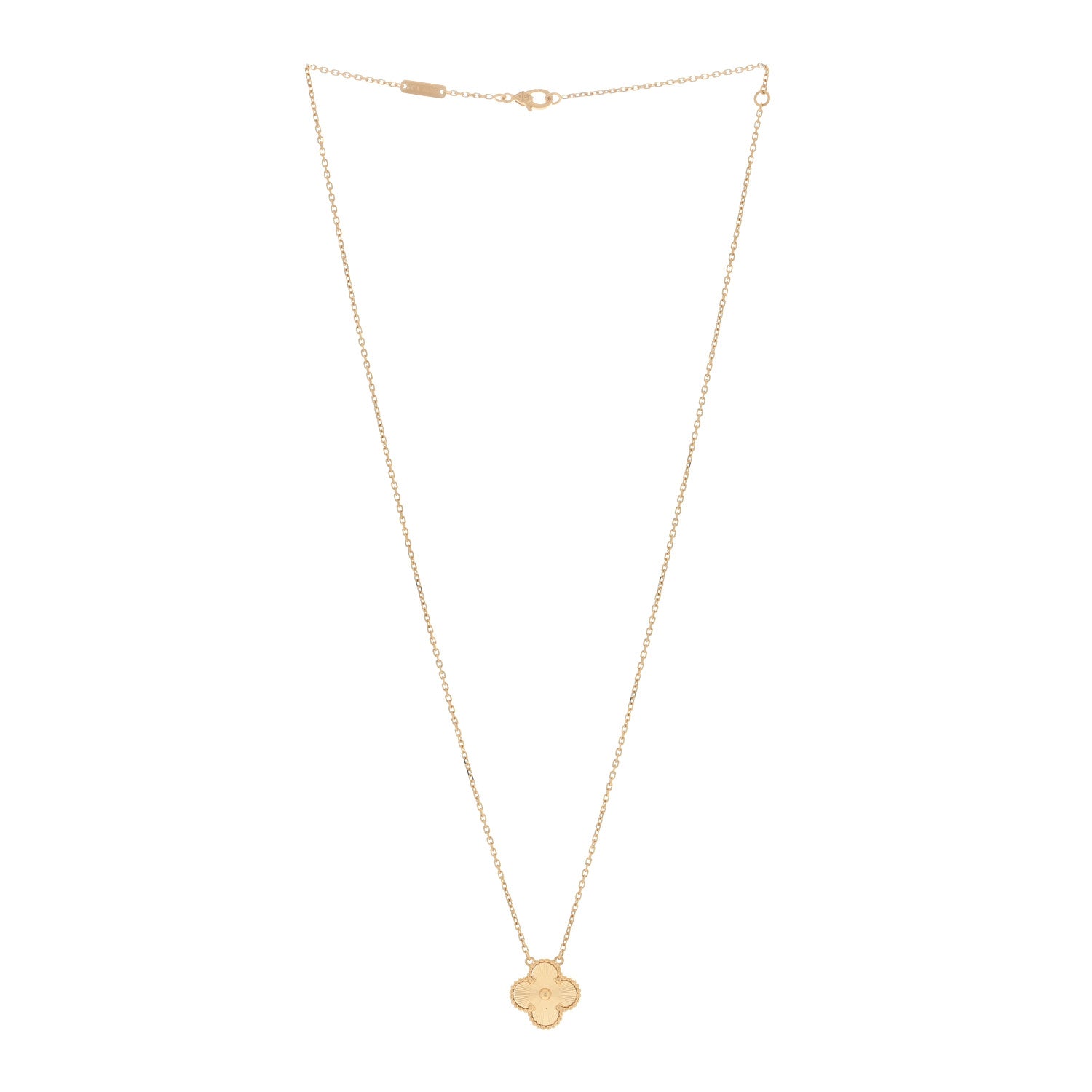 Van Cleef & Arpels 18K Yellow Gold Guilloche Vintage Alhambra Pendant Necklace 2 of 4