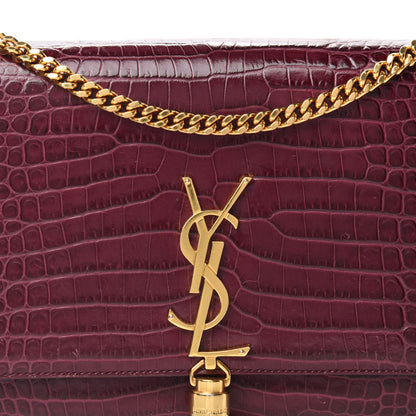 Saint Laurent Calfskin Crocodile Embossed Medium Classic Monogram Kate Tassel Satchel Dark Red 13 of 13