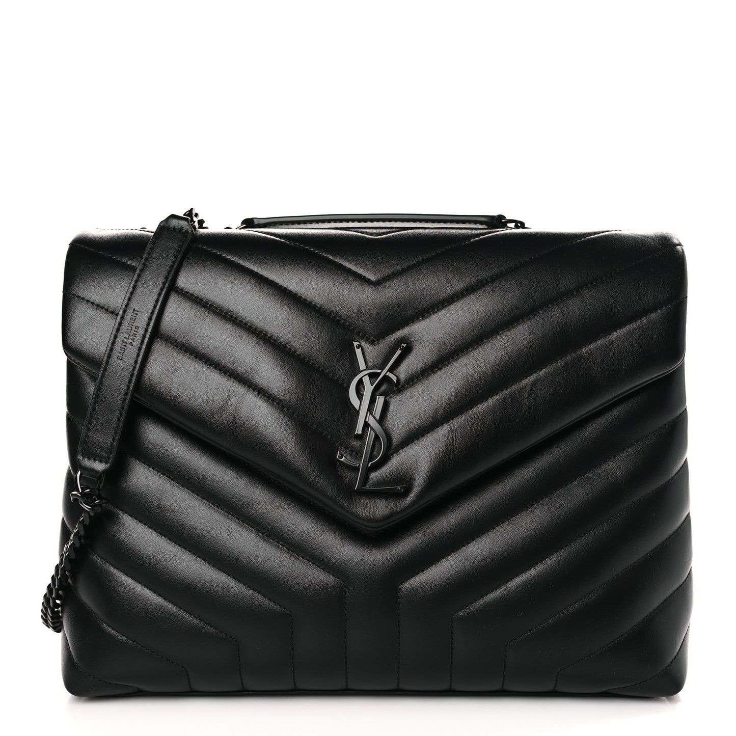 Calfskin Y Quilted Monogram Monochrome Medium Loulou Chain Satchel Black